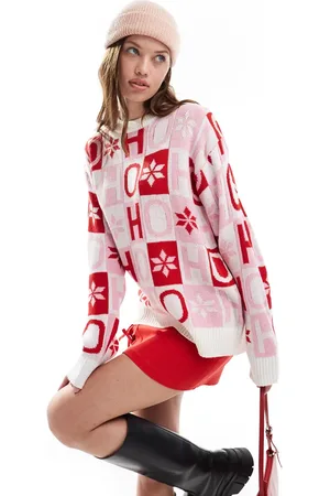 Brave Soul Oversized christmas jumper in and red