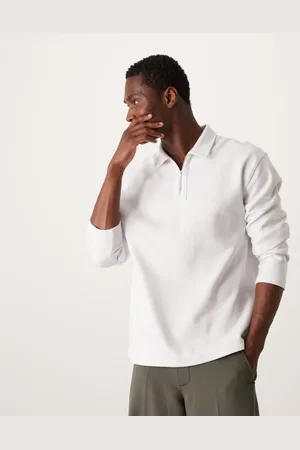 ASOS Premium interlock relaxed long sleeve polo with zip 300gsm in