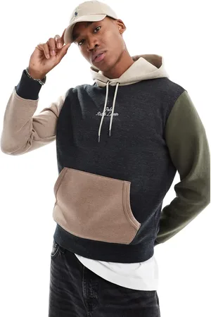 Ralph Lauren Central script logo colourblock double knit hoodie in marl multi