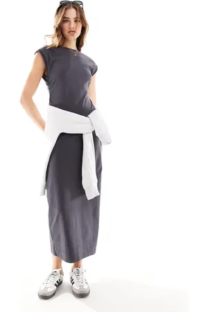 Miss Selfridge Washed midi t-shirt dress in charcoal