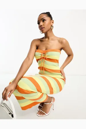 The Frolic Exclusive striped bardot detail midaxi dress in