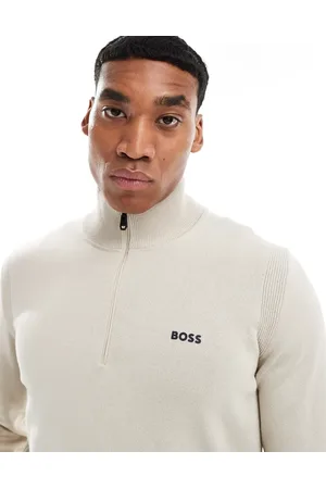 HUGO BOSS Ever x half zip knitted jumper in beige
