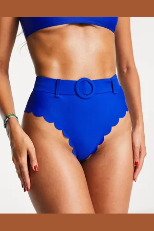 The Frolic Exclusive Crete scallop high waist bikini bottom in cobalt