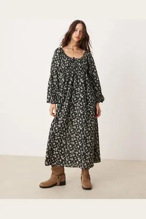 Glamorous Tie front volume sleeve maxi dress in romantic boho floral