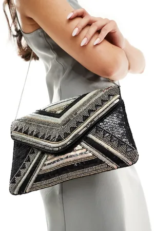 True Decadence Beaded envelope clutch bag in and gold