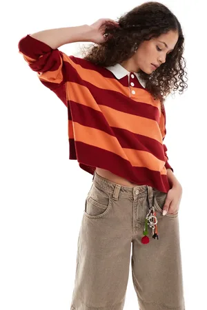 COLLUSION Polo stripe jumper with rugby collar in stripe
