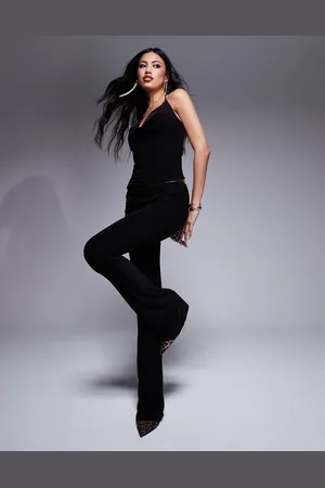 Fashionkilla Double layered slinky twist v front flared trousers co-ord in