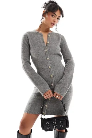 Pretty Lavish Button down knit mini dress in charcoal