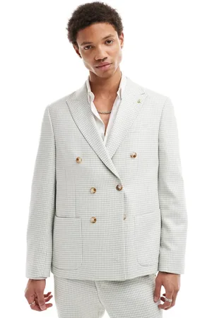 Twisted Tailor Dogstooth double breasted slim suit jacket in sage green