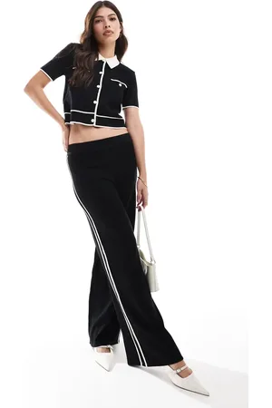 MANGO Knitted straight leg side stripe co-ord trousers in
