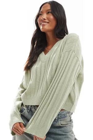Brave Soul Petite ribbed v-neck jumper in sage