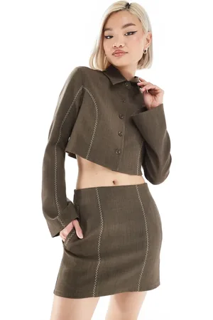 Reclaimed Western crop blazer with crosstitch detail in co-ord