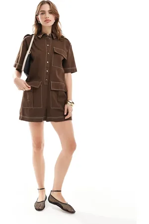 ASOS Pocket detail utility playsuit in chocolate