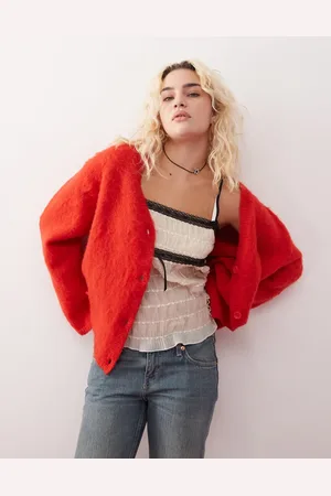 Monki Fluffy yarn knitted cardigan with v neck in