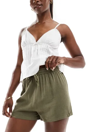 Miss Selfridge Linen blend pull on shorts in khaki