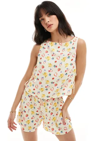 ASOS ASOS DEISGN linen tie side top co ord in fruit print