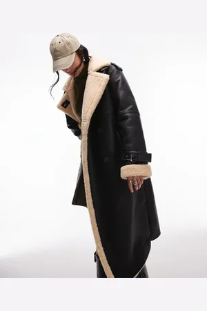Topshop Oversized aviator borg coat in