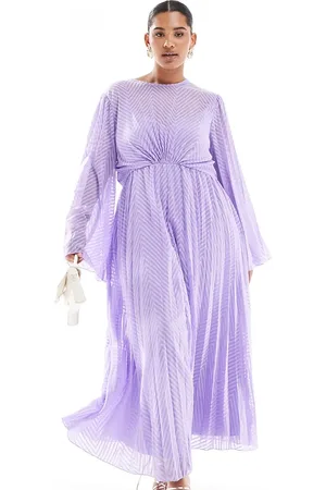 ASOS ASOS DESIGN Curve tie back fluted sleeve pleated chevron chiffon midi dress in lilac