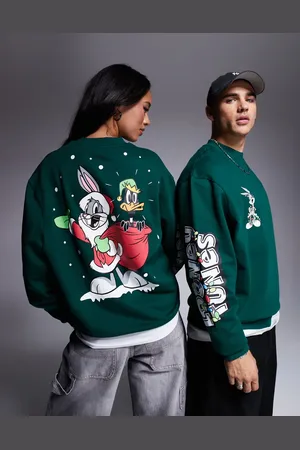 ASOS Christmas unisex oversized sweatshirt with Bugs Bunny Looney Tunes prints in