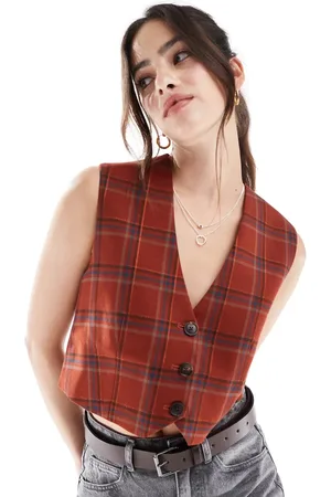 SCALPERS Terracotta Check Vest In Terracotta