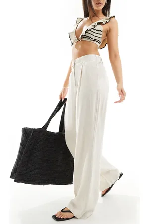 VERO MODA Linen wide leg dad trousers in oatmeal