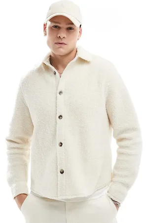ASOS Boxy overshirt in ecru borg