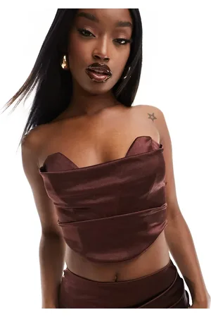 ASOS Co-ord satin twill strapless corset top with v bar in berry