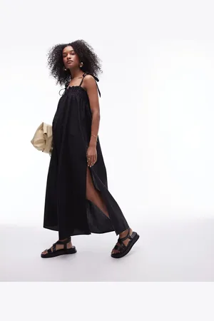 Topshop Poplin ruched bust maxi dress in black