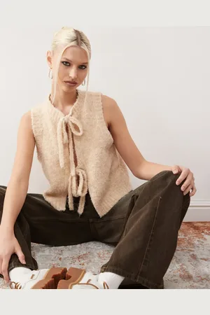 Reclaimed Tie front tank in beige