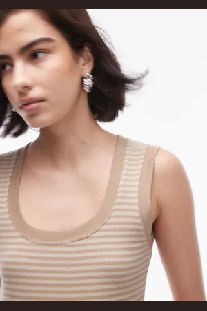 Topshop Stripe scoop neck vest in stone
