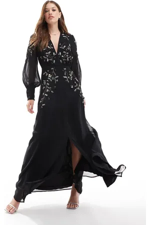 HOPE & IVY Embellished maxi dress with long sleeves in