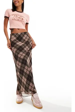 Miss Selfridge Check maxi skirt in pink check