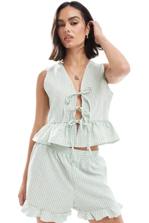 Miss Selfridge Sleeveless tie front top in sage