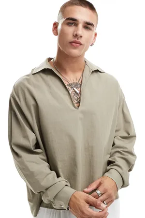 ASOS Oversized boxy overhead shirt with long sleeves in khaki