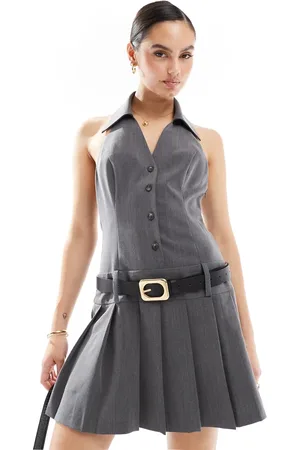 Miss Selfridge Tailored halter collared flippy mini dress in