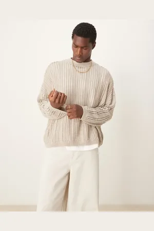 ASOS Oversized cropped knitted jumper with laddered design in ecru