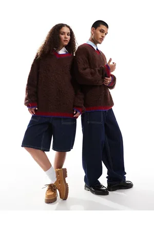 COLLUSION Unisex fluffy v-neck oversized jumper in
