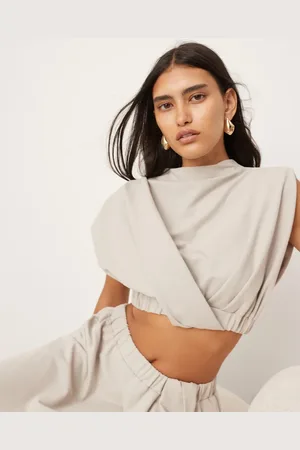 ASOS Jersey twist detail crop top with elastic hem co-ord in pale