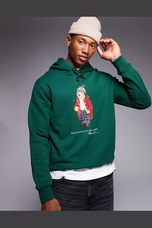 Ralph Lauren Holiday bear print fleece hoodie in dark