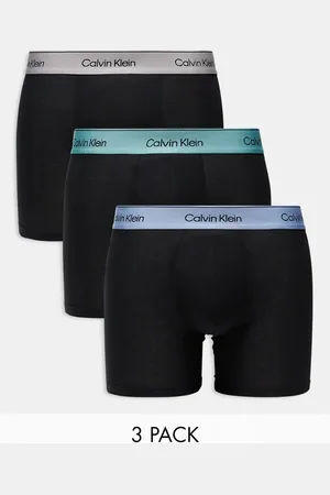 Calvin Klein Modern cotton boxer briefs 3 pack in with beige/blue/green waistband