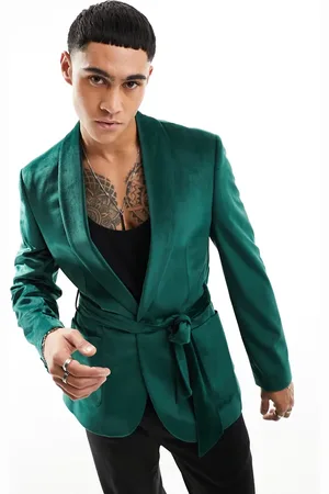 ASOS Super skinny smoking jacket in dark velvet with belt