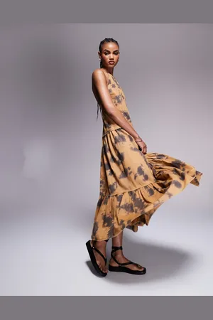 ASOS Tiered halter midi dress in all over tie dye print