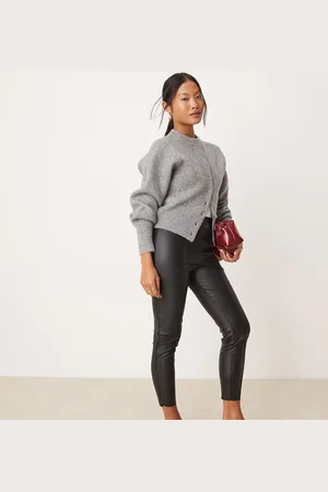 JDY High waisted faux leather trousers in