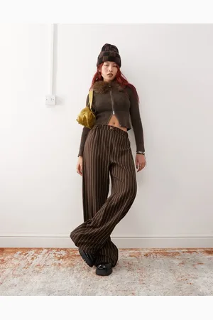 Reclaimed Wide leg trouser in chocolate pinstripe