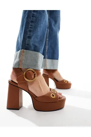 ASOS Nacho studded platform high heeled sandals in tan