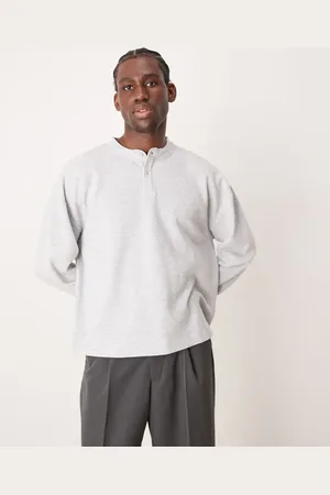 ASOS Oversized boxy waffle long sleeve t-shirt with henley neck in marl
