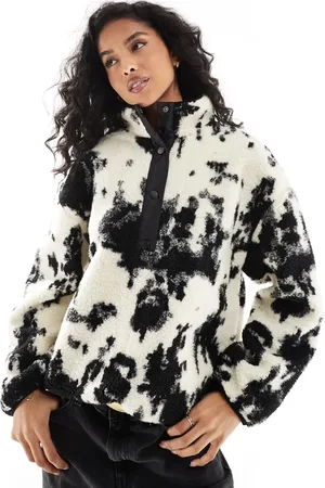 ONLY Button down borg fleece in cow print