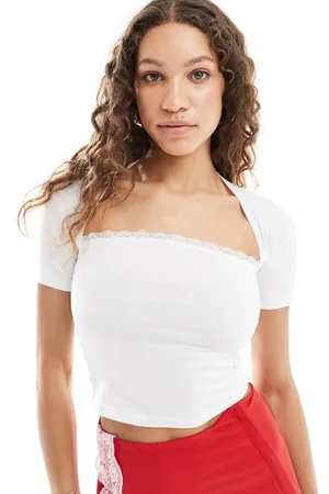 Motel Reqla square neck lace trim top in white