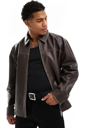 ASOS Premium real leather oversized distressed harrington jacket in
