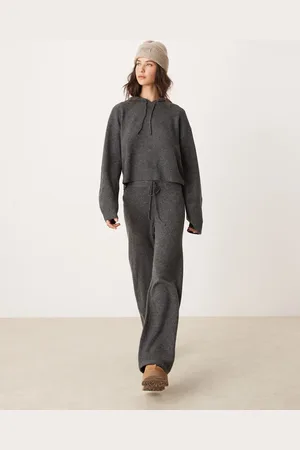 JDY Knitted trouser co-ord in charcoal